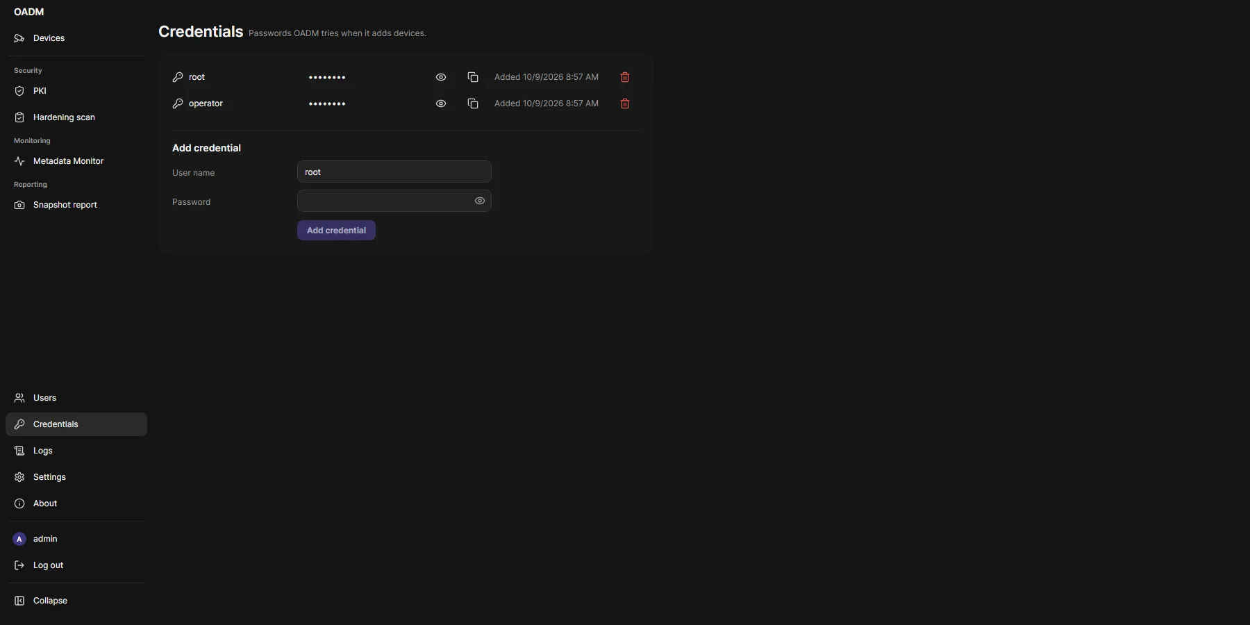 Credentials page
