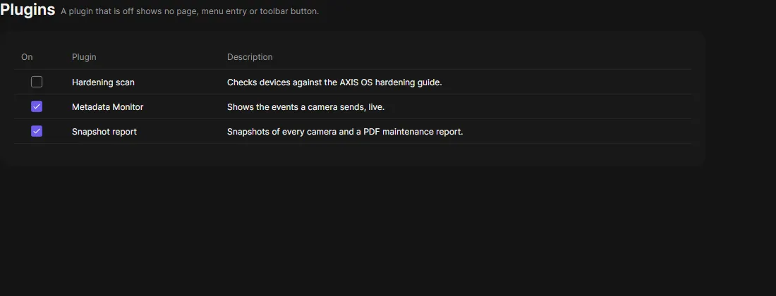 The Plugins page