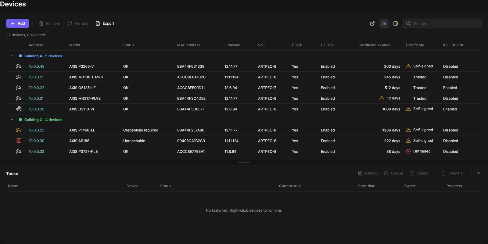 Device list grouped by tag