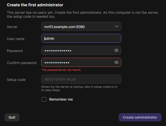 Create the first administrator